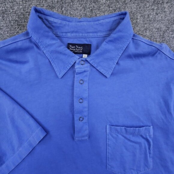 Nat Nast Luxury Originals Polo Shirt Men Large Bay Blue Short Sleeve Snap Button - Picture 1 of 16